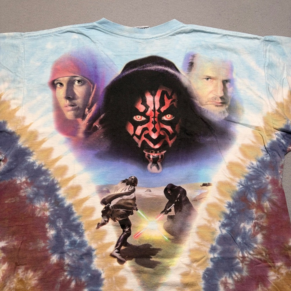 Liquid Blue T-Shirt‎ Mens Large Blue Star Wars Episode I Phantom Menace Tie Dye - Picture 4 of 11